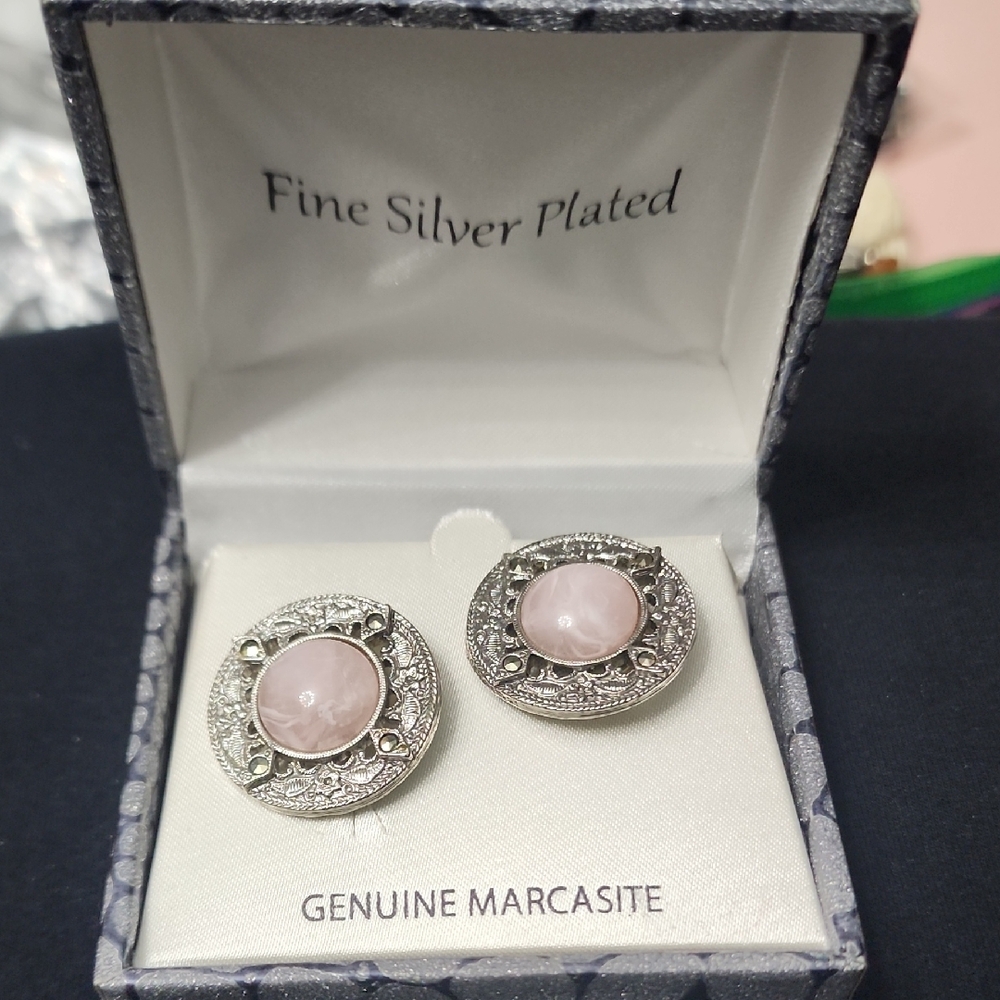 Silver Plated Earrings with Pink Stone